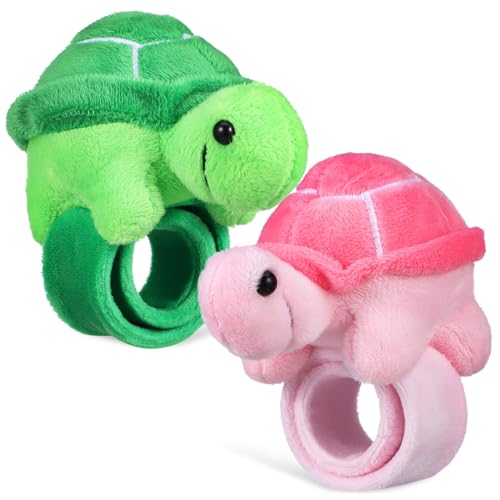 WOONEKY 2 Stück Kuschelige Plüsch Snap Armbänder mit Niedlichen Schildkröten Weiche Baumwoll Slap Bracelets für Kindergeburtstage Partygeschenke und Klassenzimmerpreise Hautfreundlich und von WOONEKY