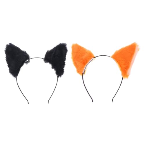 WOONEKY 2 Stück Plüsch Katzenohren Stirnband Teiliges Weiche Bequeme Cosplay Kopfbedeckung Charmantes Fuchs Design in Orange Schwarz für Halloween Karneval Party und Alltag von WOONEKY