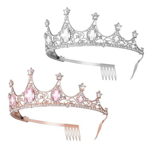 WOONEKY 2 Stück Rhinestone Tiara Brautkrone mit Kamm Haar Dekoration aus Legierung Langlebige Strass Haarjuwelen für Hochzeit Brautjungfern Verlobung Geschenkidee von WOONEKY