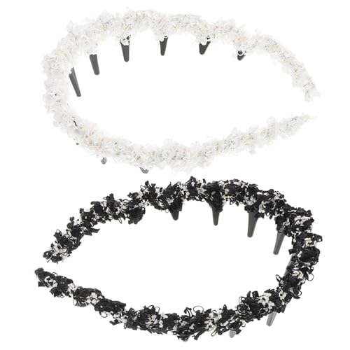 WOONEKY 2 Stück Rutsch Wellenstirnband Elastisches Haarband mit Zähnen für Stabilen Krone Hebend Herbst Winter Damen Haaraccessoire in Modisches Geflochtenes Styling von WOONEKY