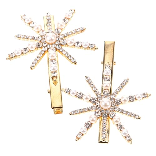 WOONEKY 2 Stück Schneeflocken Haarspangen für Damen Perlen Strass Haarspangen Dekorativer Haarschmuck für Partys und Feiertage von WOONEKY