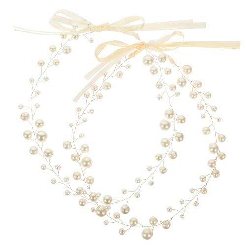 WOONEKY 2 Stück Teiliges Braut Perlen Haarband Gold und Silber Langlebig Farbbeständig mit Flexiblem Kupferdraht Eleganter Haarschmuck für Hochzeit Braut Party und Verlobung Bequem und von WOONEKY