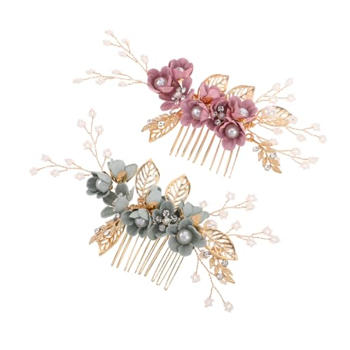 WOONEKY 2 Stück Teiliges Braut-haarkamm Blumenform Perlen und Kristallen Eleganter Hochzeitsschmuck für Damen Vielseitig Einsetzbar für Brautfrisuren und Verlobungsfeiern in Mintgrün und von WOONEKY
