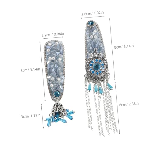 WOONEKY 2 Stück Teiliges Ethnische Haarklammern mit Strass Perlen Blaue Quasten Jurten Design Leicht Komfortabel Funkelnde Haarspangen für Frauen für Hochzeiten Partys und Festliche von WOONEKY