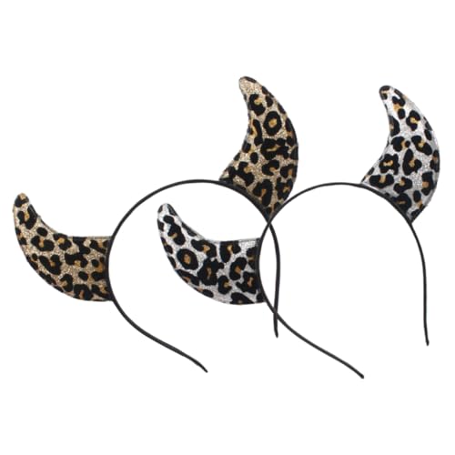 WOONEKY 2 Stück Teiliges Leoparden haarband mit Oxhorn design Leichtes Langlebiges Stirnband für Erwachsene für Cosplay Party Halloween und Karneval Auffälliges Accessoire in Gold und von WOONEKY