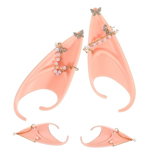 WOONEKY 2 Stück Teiliges Perlenkette Elfenohren Ohrstecker Cosplay Ohrschmuck Leicht Angenehm Tragbar für Damen Feenohren Accessoires Langlebig Modisch für Partys von WOONEKY