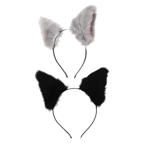 WOONEKY 2 Stück Teiliges Plüsch Katzenohren Haarreif Weiches und Verstellbares Fuchsohren Stirnband Kuscheliger Kopfschmuck für Halloween Karneval Cosplay Party Modisch und Komfortabel von WOONEKY