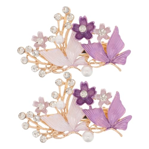 WOONEKY 2 Stück Teiliges Retro Haarklammern mit Blumenmotiv aus Legierung Verziert mit Strass und Perlen Haarnadeln mit Schmetterlingsdesign für Damen Geeignet für Hochzeiten und Alltag von WOONEKY