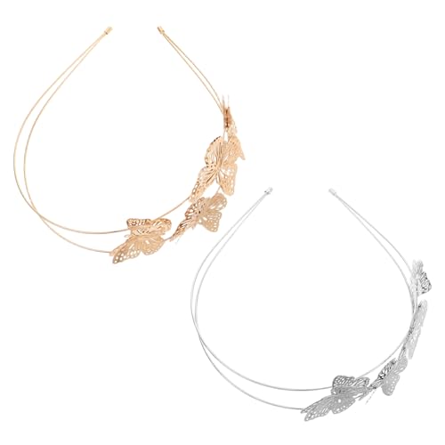 WOONEKY 2 Stück Teiliges Schmetterling Haarreif Gold Silber Französischer Stil Hohe Krone Tiara Boho Hochzeit Haarschmuck für Braut Mädchen und Festliche Anlässe Vielseitiges Accessoire von WOONEKY