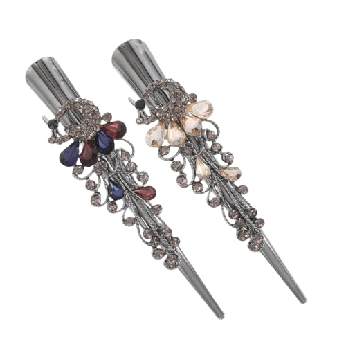 WOONEKY 2 Stück Vintage-Haarspangen mit Strass-Entenschnabel für Frauen, Metall-Alligator-Haarspangen mit rutschfester Kristall-Haarnadel für dickes oder feines Haarstyling von WOONEKY
