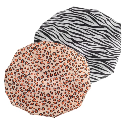 WOONEKY 2 Stück Wasserdichter Duschhauben für Damen Doppellagig Wiederverwendbar Elastischer Rand Passend für Kurze Lange Haare Leichter Schutz Beim Duschen und Baden von WOONEKY