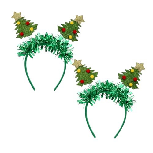 WOONEKY 2 Stück Weihnachtlicher Haarreif mit Grünem Tannenbaum Design und Lametta Federleichtes Party Haarband für Frauen Festliche Kopfbedeckung für Weihnachtsfeiern und Geburtstage von WOONEKY