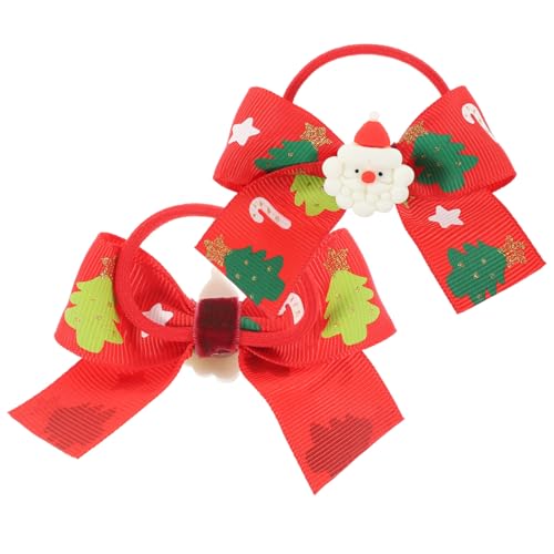 WOONEKY 2 Stück Weihnachts Haargummis mit Elastischem Schleifen Design Dehnbar und Schonend für Damen und Mädchen Fest Haltend für Pferdeschwanz und Dutt Rote Festliche Haarringe von WOONEKY