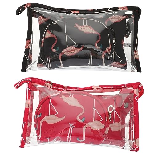 WOONEKY 2stücke wasserdichte Kosmetiktasche Flamingo Große Aufbewahrung Für Make-up Handtasche Reise-Organizer Für Damen Schwarz von WOONEKY