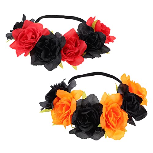 WOONEKY 2stücke Blumen Haarreifen Für Frauen Elastische Kopfband Accessoires Für Halloween Und Kostümpartys Elegantes Floral Design von WOONEKY