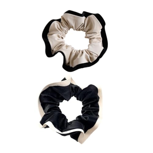 WOONEKY 2stücke Leder Haargummis Haarbänder Schwarz Und Beige Komfortable Haarschmuck Für Damen Für Tägliche Outfits Und Besondere Anlässe von WOONEKY