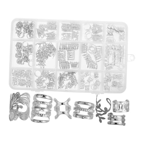 WOONEKY 210 Stück Teiliges Verstellbares Metall Haarschmuck für Zöpfe und Dreadlocks Silberne Haarperlen und Manschetten Langlebige DIY Haar Accessoires für Frauen Modischer Vintage und von WOONEKY
