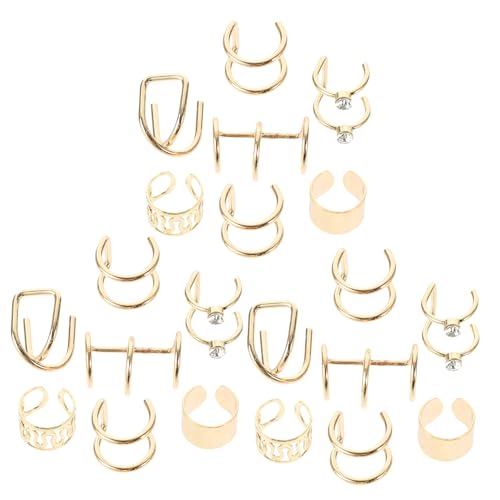 WOONEKY 24 Stck Metall Ohrklemmen Damen Ohrclips Non Piercing Ohrstecker Goldene Ohrringe für Verschiedene Anlässe Stilvolle und Kreative Ohrmanschetten von WOONEKY