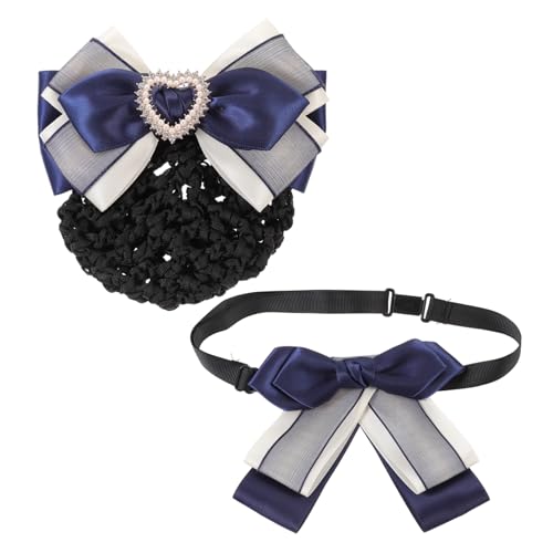WOONEKY 2stücke Dutt-abdeckung Für Damen Haarnetz Mit Fliege Krawatten-set Aus Hochsteckfrisur-accessoires Dutt-haarspange Für Uniform Und Kleid von WOONEKY