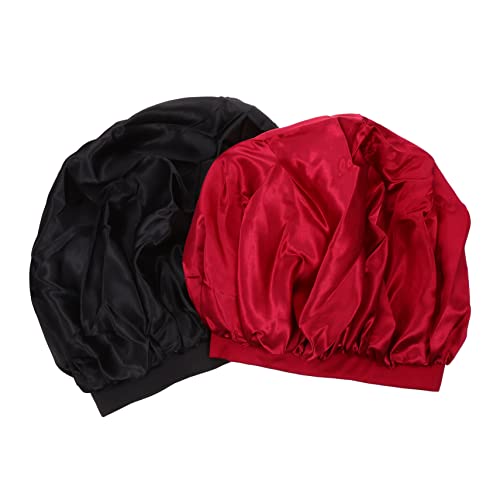 WOONEKY 2stücke Satin Haube Für Damen Bequeme Schlafmützen Chemotherapie Hüte Für Haarschutz Elastisches Design Für Nachtgebrauch Weinrot von WOONEKY