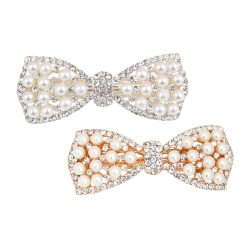 WOONEKY Haarschleifen-Clip-Set Schleife Haarnadel Perle Strass Mädchen Haarschleifen-Accessoires von WOONEKY