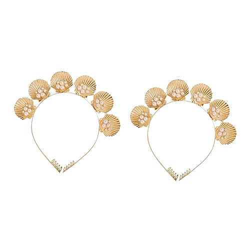 WOONEKY 2stücke Goldenes Muschel-haarband Mit Perlen Rutschfestes Accessoire Für Damen Für Strandpartys Hochzeiten Und Täglichen Gebrauch von WOONEKY