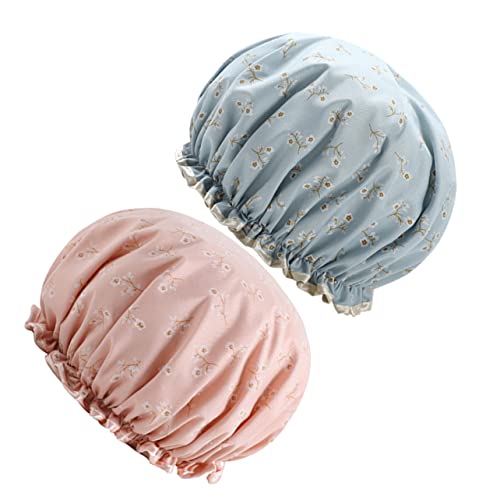 WOONEKY 2stücke Doppelschicht Duschhaube Wasserdichte Badekappen Für Damen Mit Kreativem Druckdesign Für Dusche Spa Und Haarpflege Schützt Vor Nässe von WOONEKY