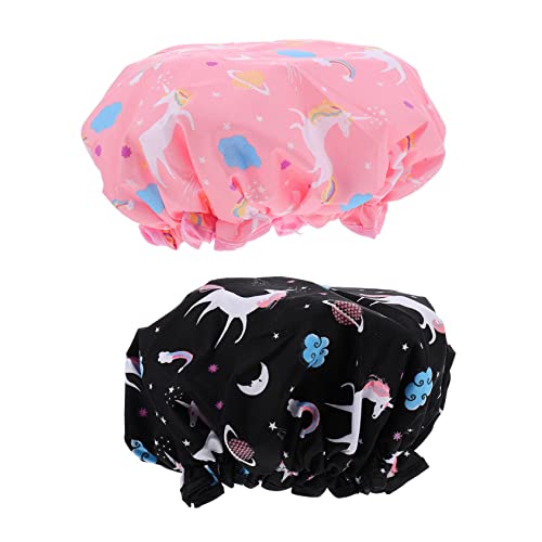 WOONEKY 2stücke Wasserdichte Duschhaube Für Damen Design Elastische Badekappen Für Haar Und Make-up-schutz Zum Duschen Und Kochen Passend Für Kopfgrößen von WOONEKY