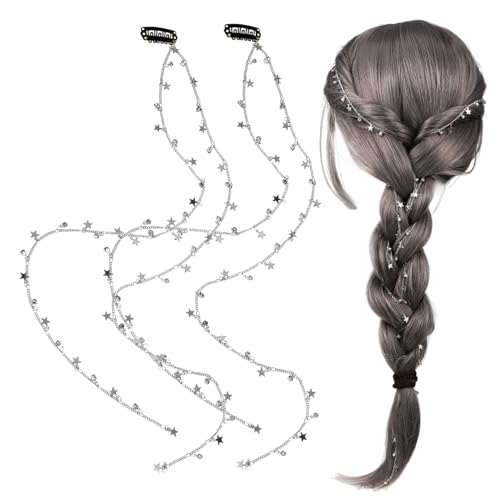 WOONEKY 2stücke Stern Haarketten Clip in Flechten Ketten Quaste Haarschmuck Für Frauen Haar Extensions Zubehör Zöpfe Clips Spangen von WOONEKY