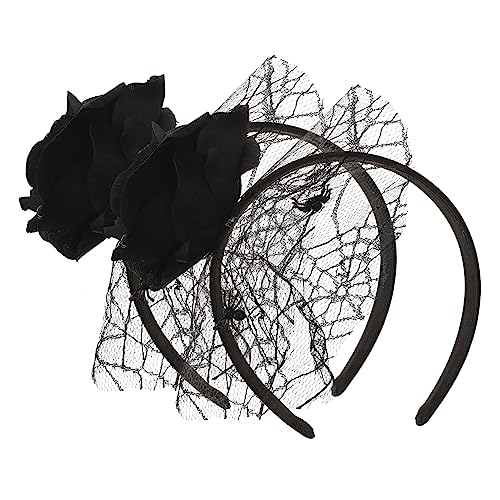 WOONEKY 2stücke Halloween Haarschmuck Mit Schwarzer Rosen Und Netz-design Kopfbedeckung Für Karneval Kostümpartys Und Maskeraden Leicht Und Bequem Zu Tragen von WOONEKY