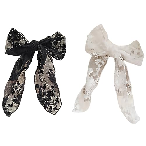 WOONEKY 2stücke Stickerei Spitze Schleifen Haarklammern Haaraccessoires Für Frauen Für Hochzeiten Partys Und Alltag Schwarz Und Weiß von WOONEKY