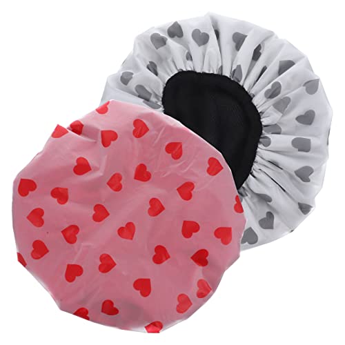 WOONEKY 2stücke Satin Badekappen Für Damen Wasserdichte Haube Für Bequemes Duschen Und Schlafen Für Lange Und Kurze Haare Rot Mit Herz Herz von WOONEKY
