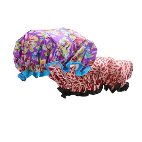 WOONEKY 2stücke Doppellagige Wasserdichte Duschhaube Badekappe Friseurkappe Haarstyling Haarschutz Für Damen Herren Badezimmer Badewanne von WOONEKY