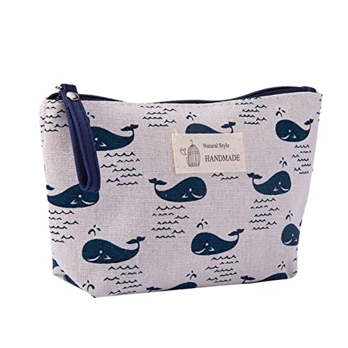 WOONEKY 2stücke Druckmotiv Make-up Taschen Aus Canvas Multifunktionale Toilettenartikel-Organizer Wal Und Gitterdesign Für Reisen Und Alltag von WOONEKY
