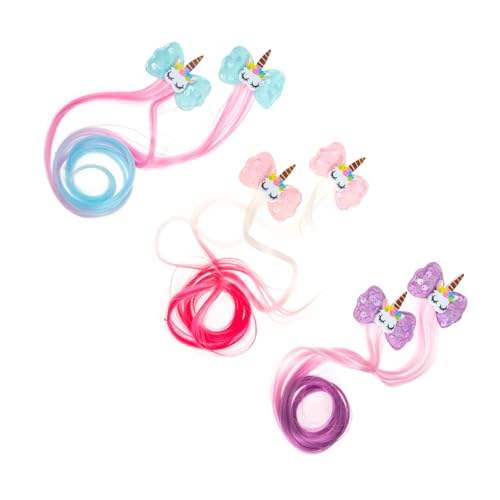 WOONEKY 3 Paare Haarspangen Einhorn Perücke Haarklammern Bunte Schleifen Haarclips für Mädchen Zopf Haarschmuck Leicht und Schonend für Alltag und Festtage von WOONEKY