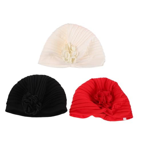 WOONEKY 3 Stück Damen Turban Beanie mit Elastischem Blumenmuster Vielseitige Ethno Kopftücher für Frühling Bequeme Stretch Headwraps für Sonnenschutz und Haarabdeckung von WOONEKY