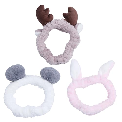 WOONEKY 3stücke Haarband Mit Tierohren Elastisches Flauschiges Stirnband Für Gesichtswäsche Make-up Und Dusche Süße Panda-rabbit-antlers-designs Für Damen Und Mädchen von WOONEKY