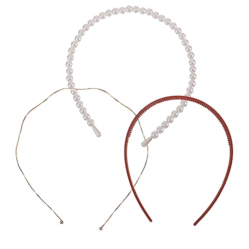 WOONEKY 3stücke Perlenstirnband Für Damen Perlenhaarband Mit Faux-perlen Perlenkopfschmuck Für Hochzeitshaar Welliges Haarband Für Mädchen Kopfschmuck Headwear von WOONEKY