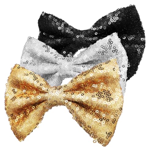 WOONEKY 3 Stück Glitzer Haarbögen Funkelnde Haarklammern für Mädchen Gold Schwarz Silber Rutschfeste Clips für Kreative Frisuren Süßes von WOONEKY