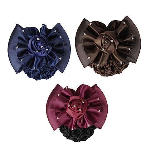 WOONEKY 3 Stück Haarnetze mit Schleifen und Rosen Haarclips für Frauen Stark Haltend Geeignet für Dünnes und Dickes Haar für Krankenschwestern Servicepersonal Alltag und Festliche Anlässe von WOONEKY