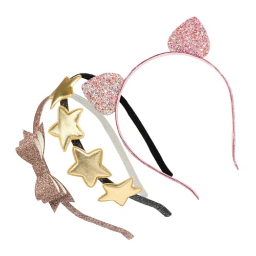 WOONEKY 3 Stück Teiliges Katzenohren Haarband mit Glitzer Bow und Pailletten Modisches Stirnband für Mädchen Robustes Langlebiges Haaraccessoire für Alltag und Party von WOONEKY