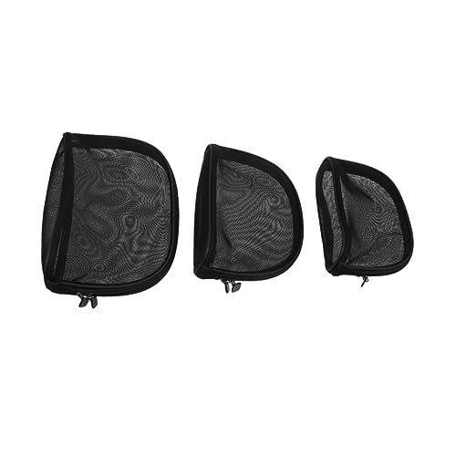 WOONEKY 3 Stück Teiliges Kosmetiktaschen aus Schwarzem Netzstoff Transparente Make Up Aufbewahrungstasche Handliche Schminktaschen in Groß Mittel und Klein Praktische Tragbare Beautycase von WOONEKY