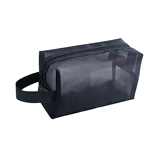 WOONEKY 3 Stück Teiliges Mesh Kosmetiktaschen mit Reißverschluss Tragbare Make Up Tasche in Groß Mittel Klein Leicht und Robust für Damen und Mädchen Schwarzes Zubehör für Reisen und von WOONEKY