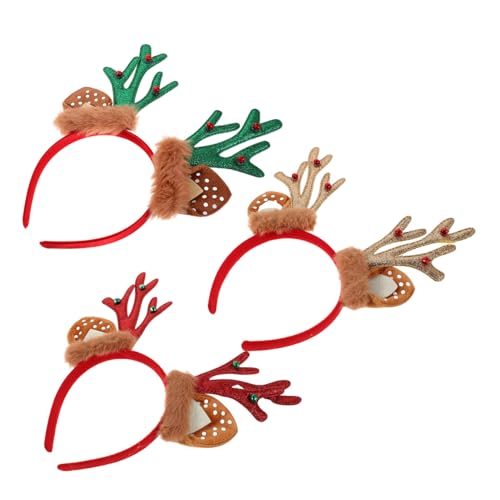WOONEKY 3 Stück Teiliges Rentier geweih stirnband aus Flauschigem Material in Rot Grün Gold Leichtes Weihnachts party cosplay accessoire für Erwachsene und Langlebig und Komfortabel für von WOONEKY