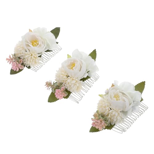 WOONEKY 3stücke Blumen-haarkamm Für Hochzeit Party Und Alltag Blüten Haaraccessoires Für Frauen Und Mädchen Einfach Anzubringen Und Sofort Einen Charmanten Look Zu Erzielen von WOONEKY