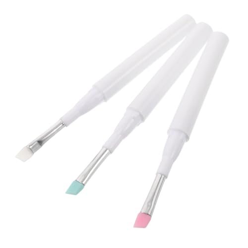 WOONEKY 3 Stück Teiliges Silikon Augen Make Up Pinsel mit Staubschutzkappe Borsten für Präzise Lidschatten und Augenbrauen Applikation Sanftes Material Wiederverwendbar Einfache Vielseitig von WOONEKY