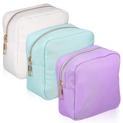 WOONEKY 3 Stück wasserdichte Nylon Kosmetiktasche in Beige Leichter Make up Organizer mit Reißverschluss für Damen Kompakte Schminktasche für Reisen und Alltag von WOONEKY