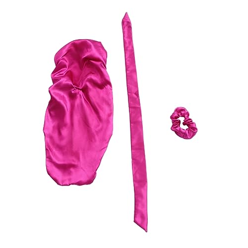WOONEKY 3 Teiliges Satin Bonnet mit Elastischem Band Lange Nacht Schlafmütze für Damen Weiche Haarhaube zum Schutz der Frisur Komfortable Glanzvolle Kopfbedeckung für Hautpflege und von WOONEKY
