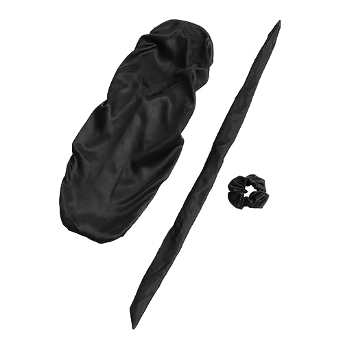 WOONEKY 3 Teiliges Satin Schlafhauben für Damen mit Breitem Elastischem Band Verstellbare Weiche Nachtmütze zum Schutz Langer Haare Knotenfrei und Bequem für Erholsamen Schlaf von WOONEKY