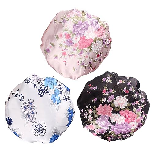 WOONEKY 3stücke Schlummertrunk Schlafmütze Für Damen Satin Haarausfallmütze Chemotherapie Haarhaube Mit Elastischer Befestigung Für von WOONEKY